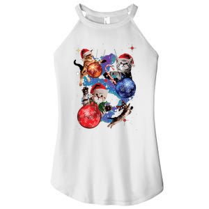 Cute Christmas Cats In Space Ornaments Graphic Women's Perfect Tri Rocker Tank