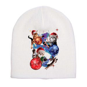 Cute Christmas Cats In Space Ornaments Graphic Short Acrylic Beanie