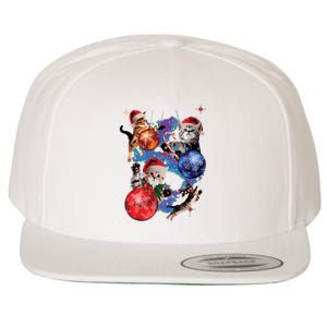 Cute Christmas Cats In Space Ornaments Graphic Wool Snapback Cap