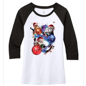 Cute Christmas Cats In Space Ornaments Graphic Women's Tri-Blend 3/4-Sleeve Raglan Shirt