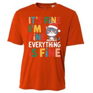 Christmas Cat Cute ItS Fine IM Fine Everything Is Fine Gift Cooling Performance Crew T-Shirt