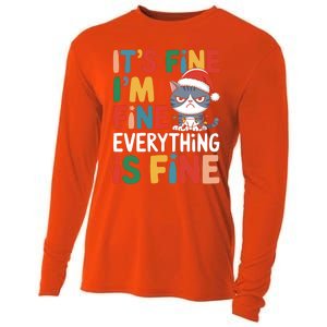 Christmas Cat Cute ItS Fine IM Fine Everything Is Fine Gift Cooling Performance Long Sleeve Crew