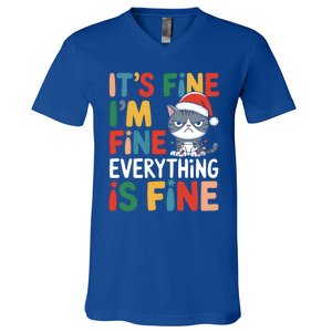 Christmas Cat Cute ItS Fine IM Fine Everything Is Fine Gift V-Neck T-Shirt