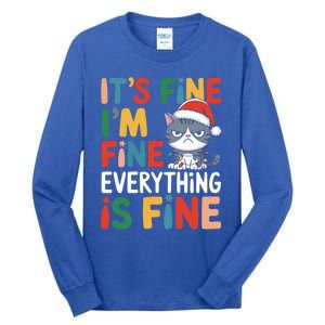 Christmas Cat Cute ItS Fine IM Fine Everything Is Fine Gift Tall Long Sleeve T-Shirt