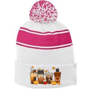 Cat Coffee Cat Mom Funny Halloween Stripe Pom Pom Beanie