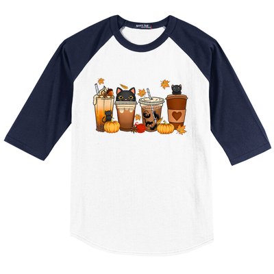 Cat Coffee Cat Mom Funny Halloween Baseball Sleeve Shirt