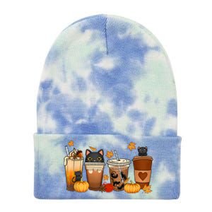 Cat Coffee Cat Mom Funny Halloween Tie Dye 12in Knit Beanie