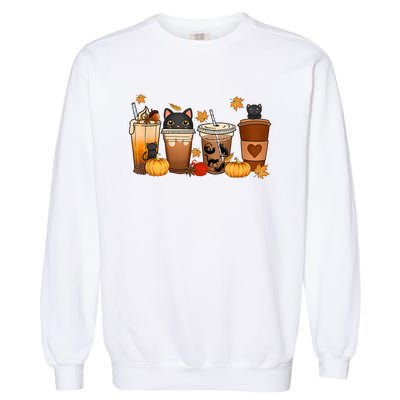 Cat Coffee Cat Mom Funny Halloween Garment-Dyed Sweatshirt