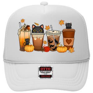 Cat Coffee Cat Mom Funny Halloween High Crown Mesh Back Trucker Hat