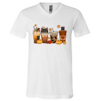 Cat Coffee Cat Mom Funny Halloween V-Neck T-Shirt