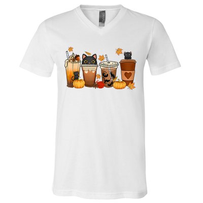 Cat Coffee Cat Mom Funny Halloween V-Neck T-Shirt