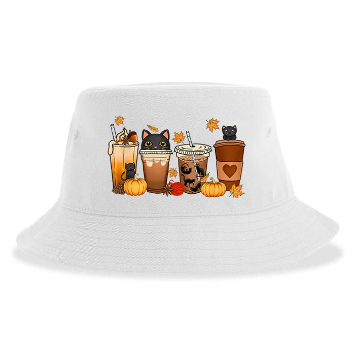 Cat Coffee Cat Mom Funny Halloween Sustainable Bucket Hat