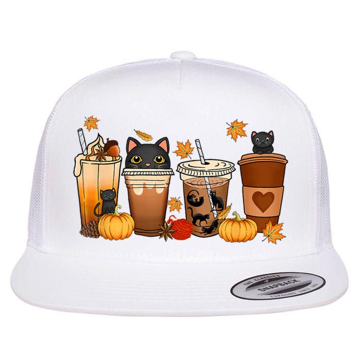 Cat Coffee Cat Mom Funny Halloween Flat Bill Trucker Hat