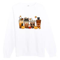 Cat Coffee Cat Mom Funny Halloween Premium Crewneck Sweatshirt