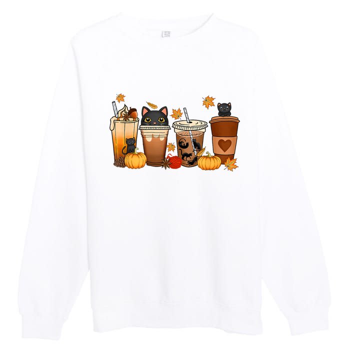 Cat Coffee Cat Mom Funny Halloween Premium Crewneck Sweatshirt