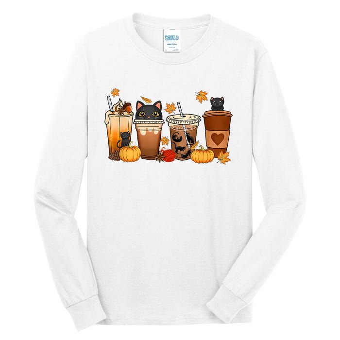 Cat Coffee Cat Mom Funny Halloween Tall Long Sleeve T-Shirt