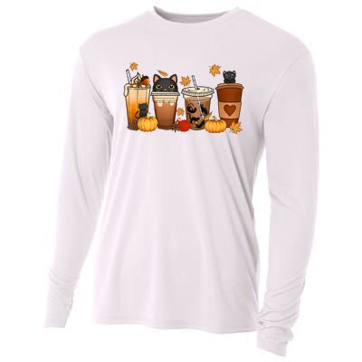 Cat Coffee Cat Mom Funny Halloween Cooling Performance Long Sleeve Crew