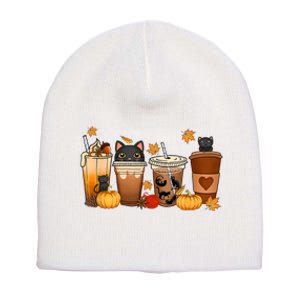 Cat Coffee Cat Mom Funny Halloween Short Acrylic Beanie