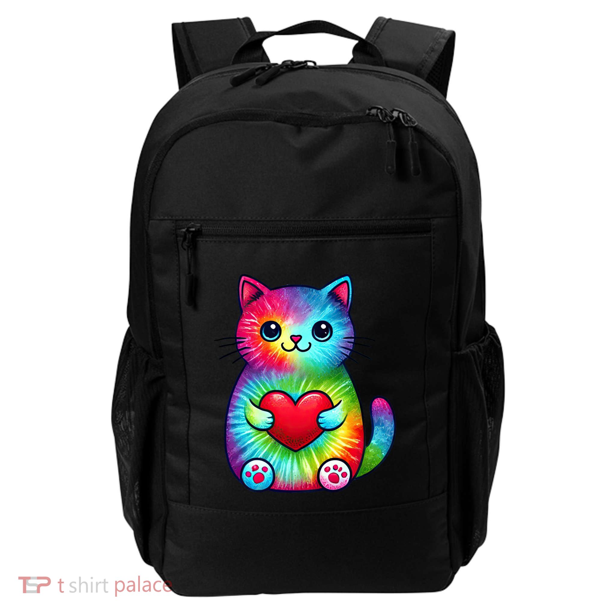 Colorful Cute Cat Hugging Love Heart Valentine Cat Lover Gift Daily Commute Backpack
