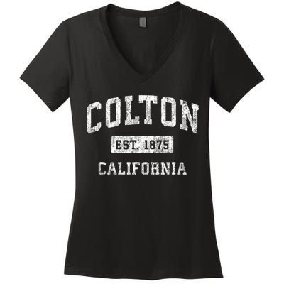 Colton California Ca Vintage Established Sports Women's V-Neck T-Shirt