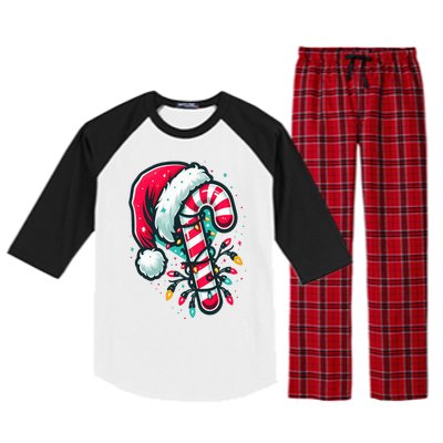 Candy Cane Crew Christmas Lights Family Matching Xmas Raglan Sleeve Pajama Set