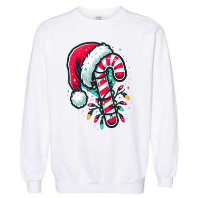 Candy Cane Crew Christmas Lights Family Matching Xmas Garment-Dyed Sweatshirt