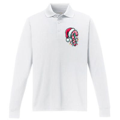 Candy Cane Crew Christmas Lights Family Matching Xmas Performance Long Sleeve Polo