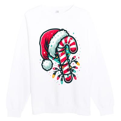 Candy Cane Crew Christmas Lights Family Matching Xmas Premium Crewneck Sweatshirt