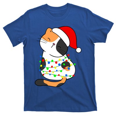 Calico Cat Christmas Tree Lights Santa Hat Funny Cat Lovers Funny Gift T-Shirt