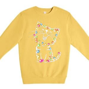 Cute Cat Christmas Lights Funny Xmas Premium Crewneck Sweatshirt