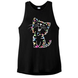 Cute Cat Christmas Lights Funny Xmas Ladies PosiCharge Tri-Blend Wicking Tank