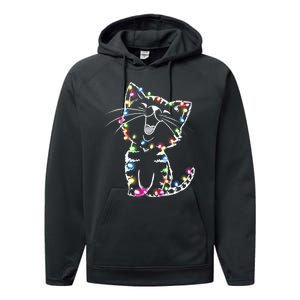 Cute Cat Christmas Lights Funny Xmas Performance Fleece Hoodie