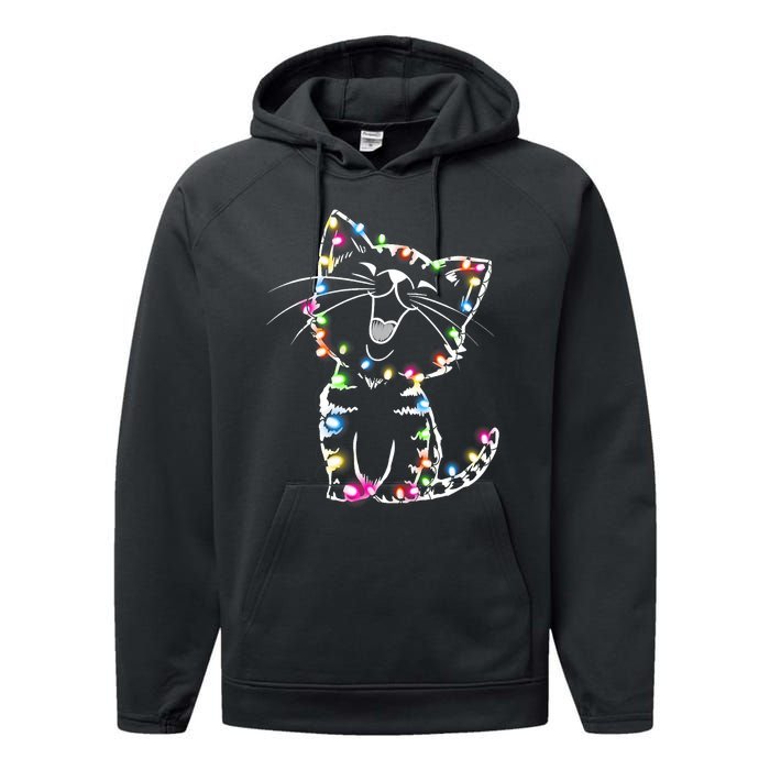 Cute Cat Christmas Lights Funny Xmas Performance Fleece Hoodie