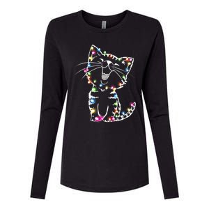 Cute Cat Christmas Lights Funny Xmas Womens Cotton Relaxed Long Sleeve T-Shirt