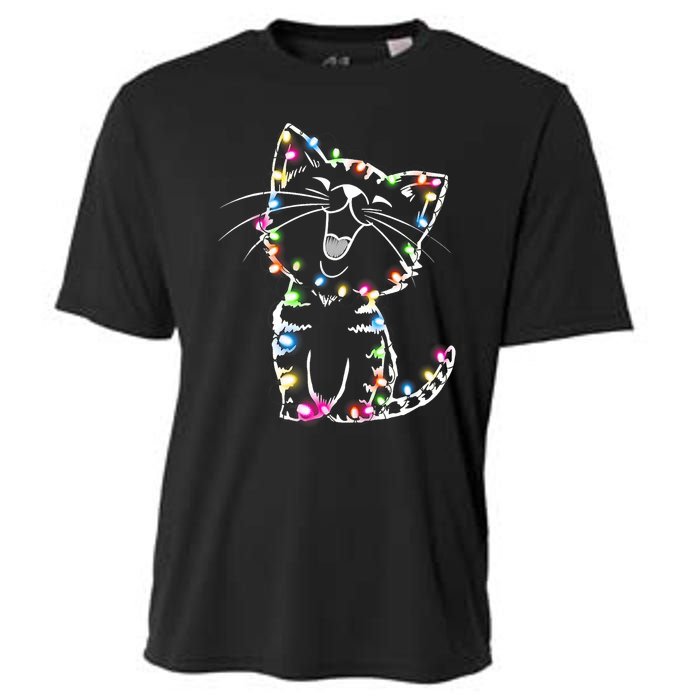 Cute Cat Christmas Lights Funny Xmas Cooling Performance Crew T-Shirt