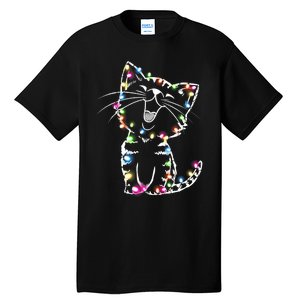 Cute Cat Christmas Lights Funny Xmas Tall T-Shirt