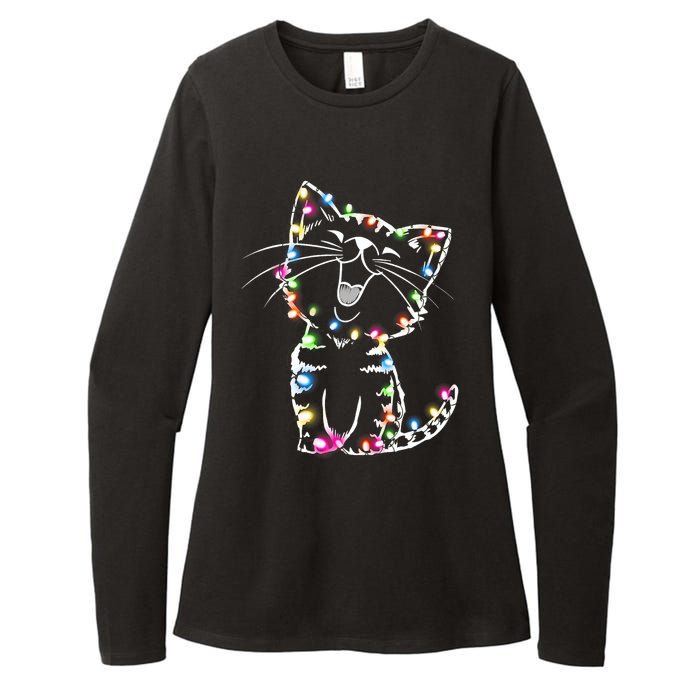 Cute Cat Christmas Lights Funny Xmas Womens CVC Long Sleeve Shirt