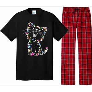 Cute Cat Christmas Lights Funny Xmas Pajama Set