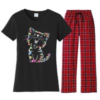 Cute Cat Christmas Lights Funny Xmas Women's Flannel Pajama Set