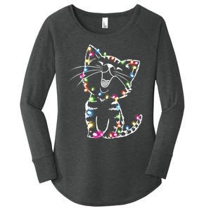 Cute Cat Christmas Lights Funny Xmas Women's Perfect Tri Tunic Long Sleeve Shirt