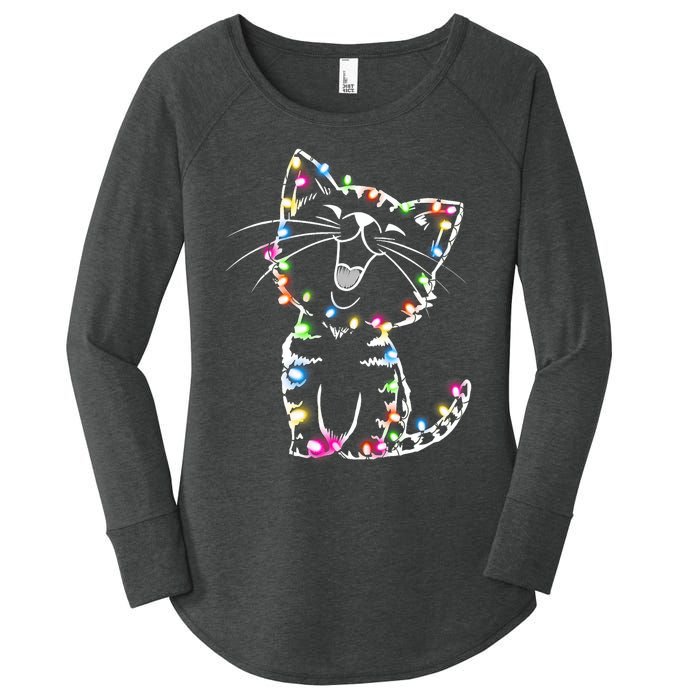 Cute Cat Christmas Lights Funny Xmas Women's Perfect Tri Tunic Long Sleeve Shirt