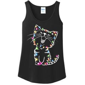 Cute Cat Christmas Lights Funny Xmas Ladies Essential Tank