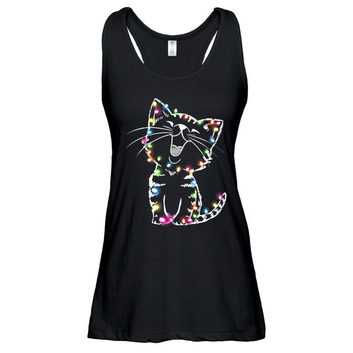 Cute Cat Christmas Lights Funny Xmas Ladies Essential Flowy Tank