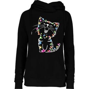 Cute Cat Christmas Lights Funny Xmas Womens Funnel Neck Pullover Hood