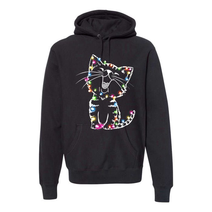 Cute Cat Christmas Lights Funny Xmas Premium Hoodie