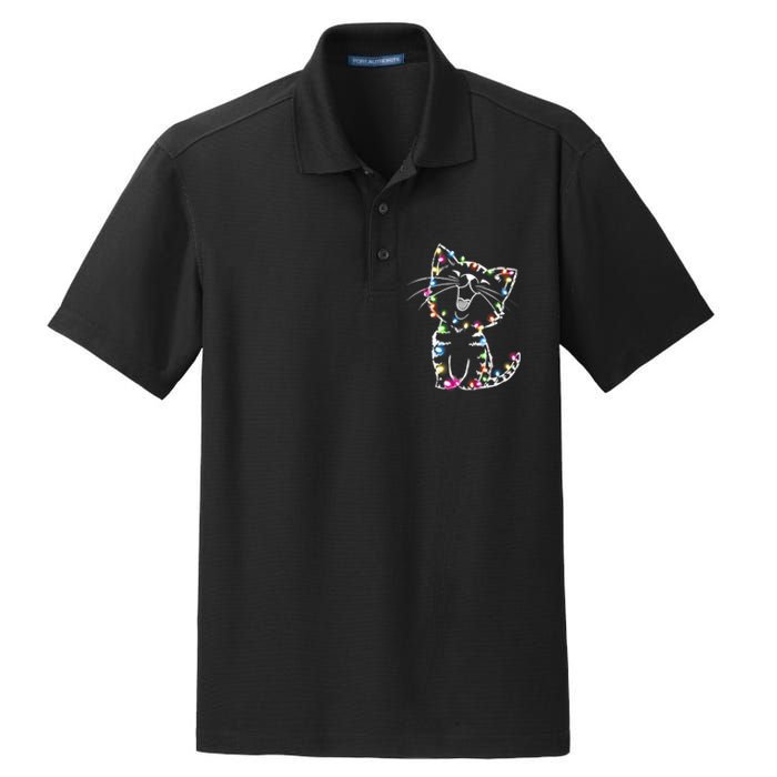 Cute Cat Christmas Lights Funny Xmas Dry Zone Grid Polo