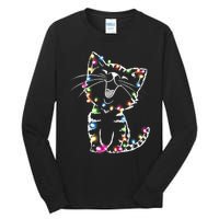 Cute Cat Christmas Lights Funny Xmas Tall Long Sleeve T-Shirt