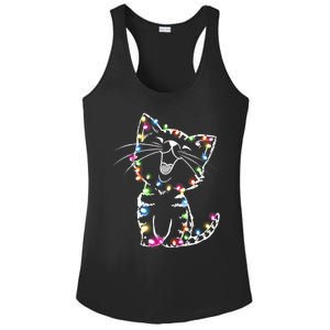 Cute Cat Christmas Lights Funny Xmas Ladies PosiCharge Competitor Racerback Tank