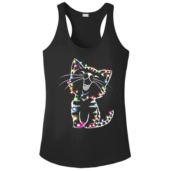 Cute Cat Christmas Lights Funny Xmas Ladies PosiCharge Competitor Racerback Tank