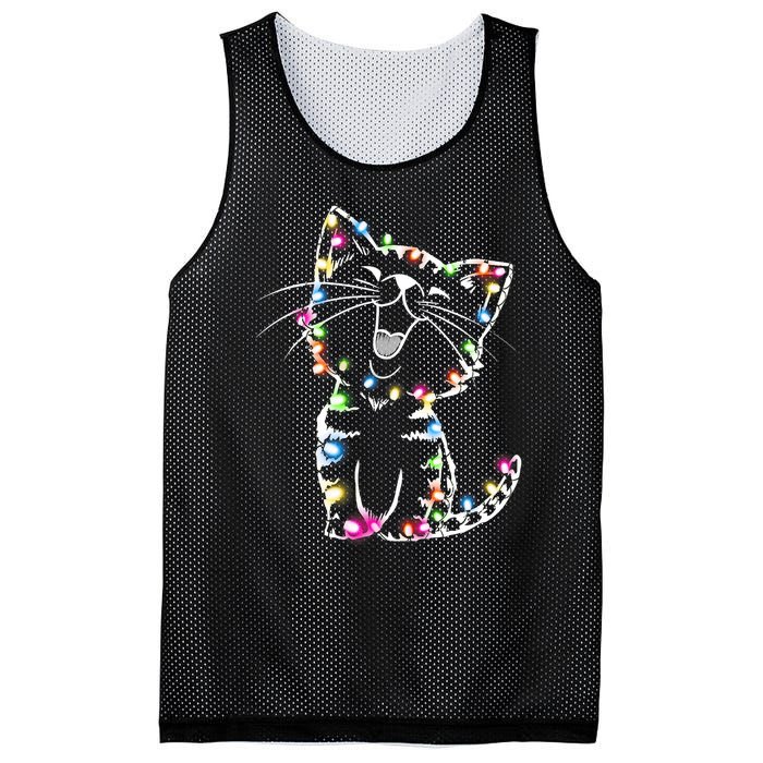 Cute Cat Christmas Lights Funny Xmas Mesh Reversible Basketball Jersey Tank